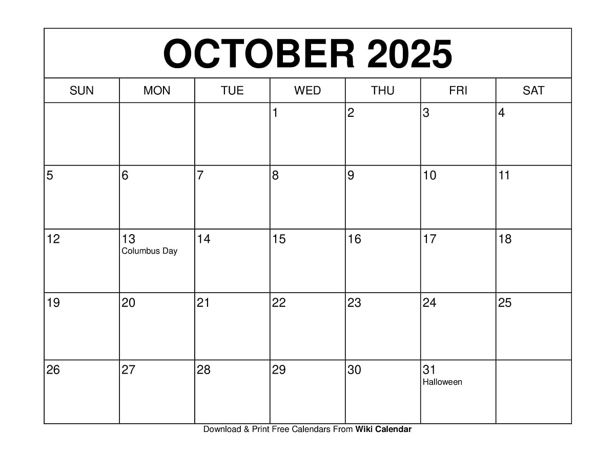 October 2025 Calendar